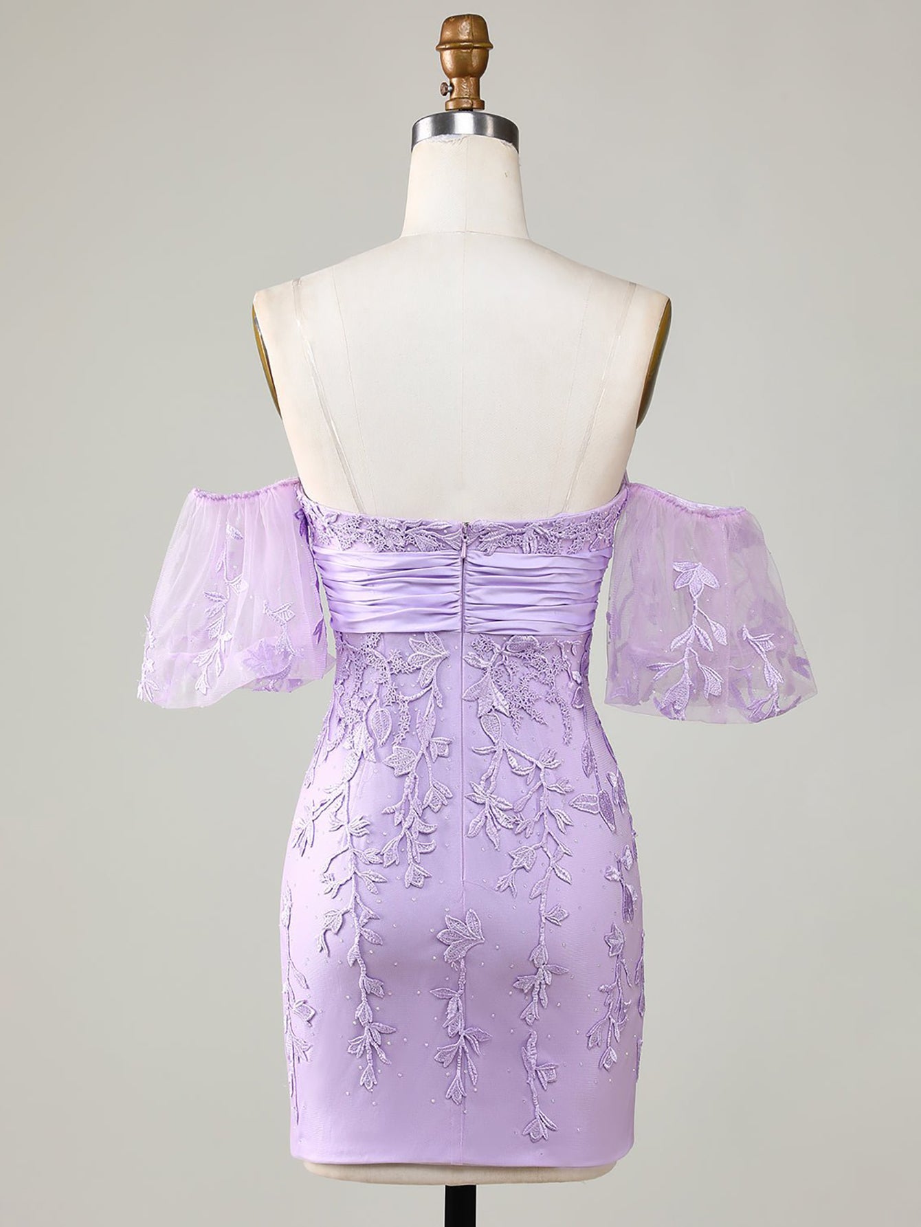 Lilac Lace Strapless Homecoming Dress - Fashionpara