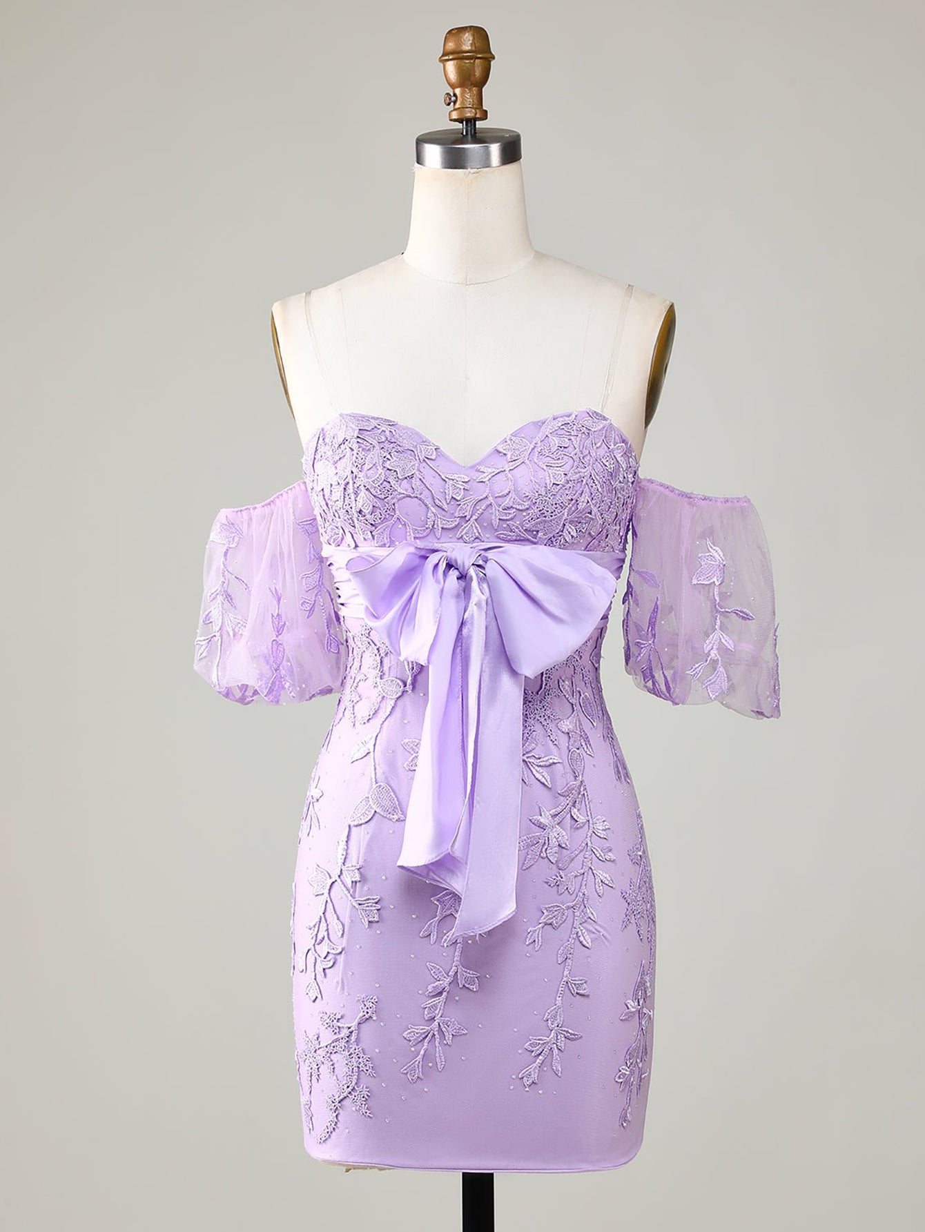 Lilac Lace Strapless Homecoming Dress - Fashionpara