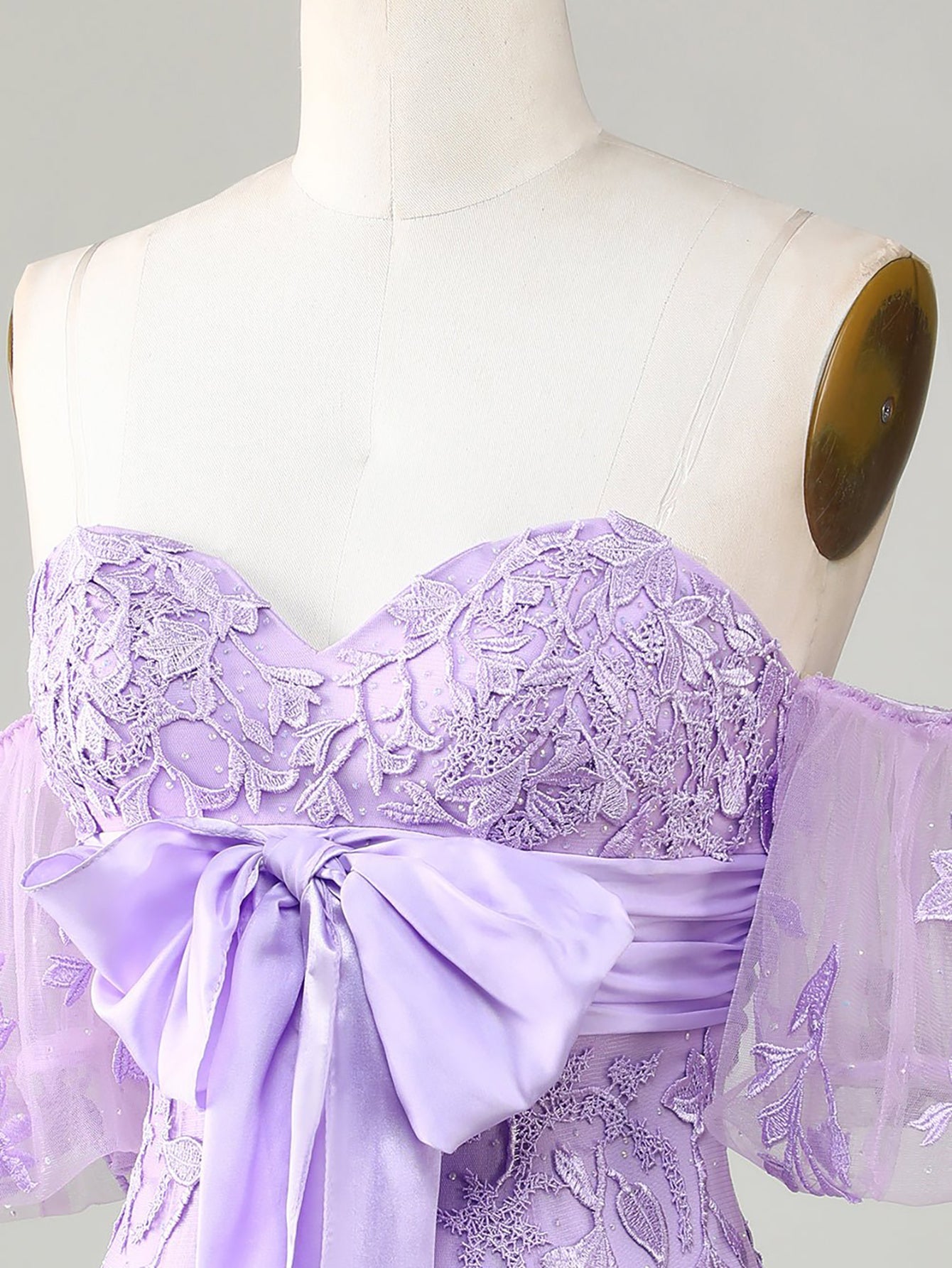 Lilac Lace Strapless Homecoming Dress - Fashionpara