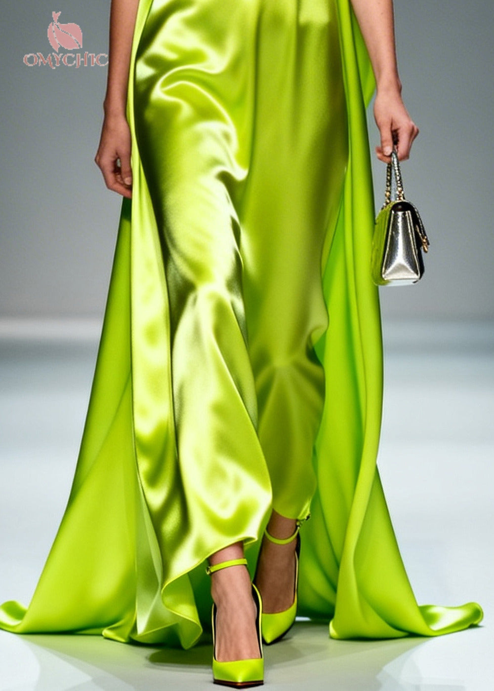 Bohemian Fluorescent Green Ruffled Exra Large Hem Silk Maxi Dresses Sleeveless