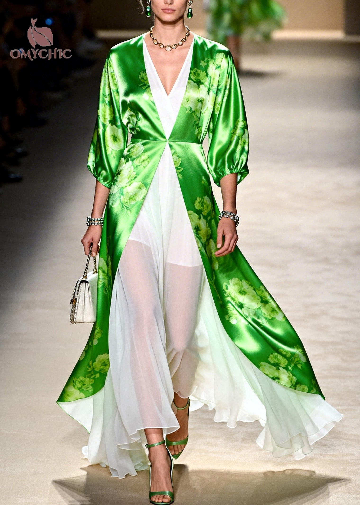 Bohemian Green Print Chiffon Holiday Dress Two Piece Set Summer