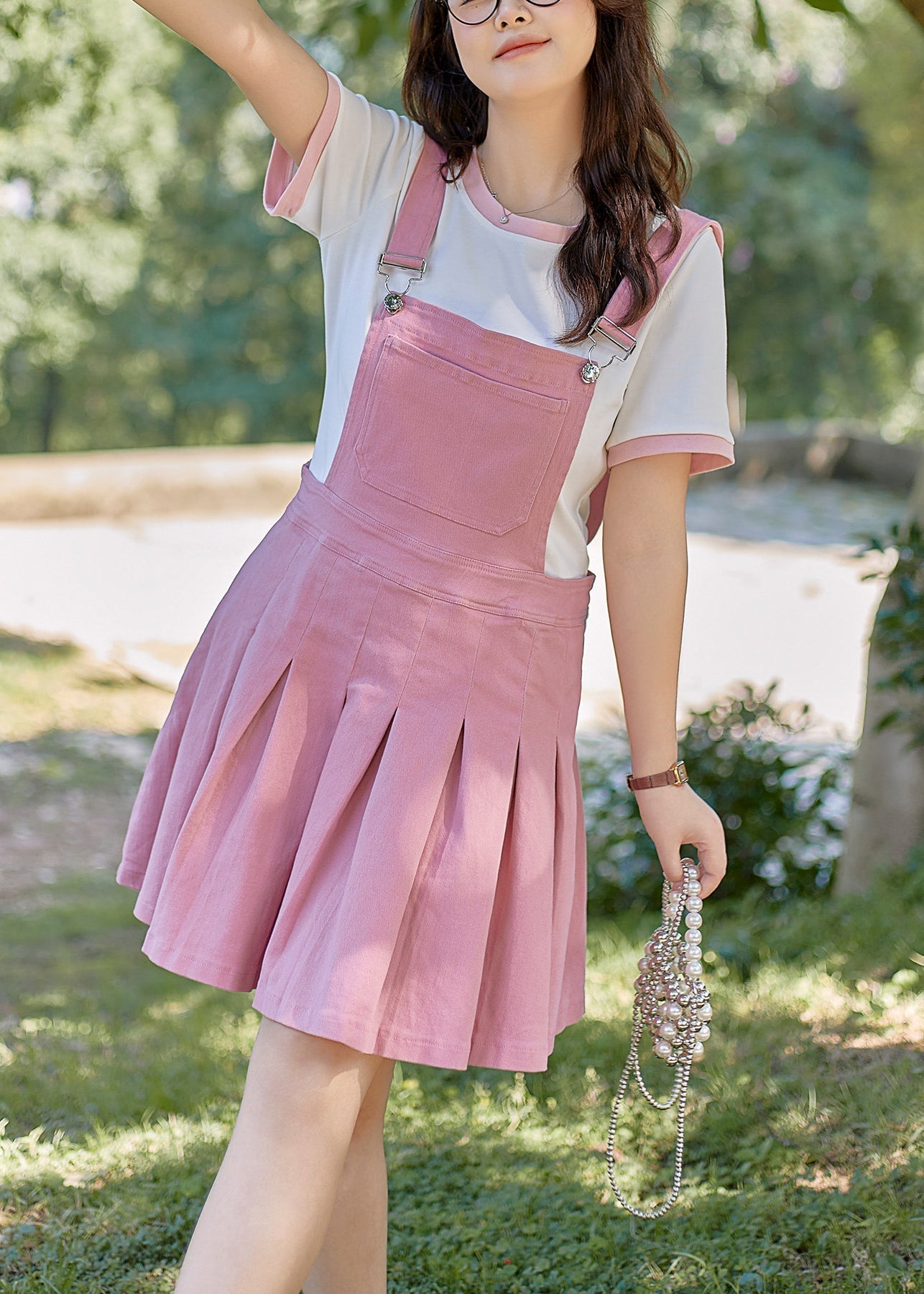Bohemian Pink Oversized Pleated Dresss Two Pieces Set Summer