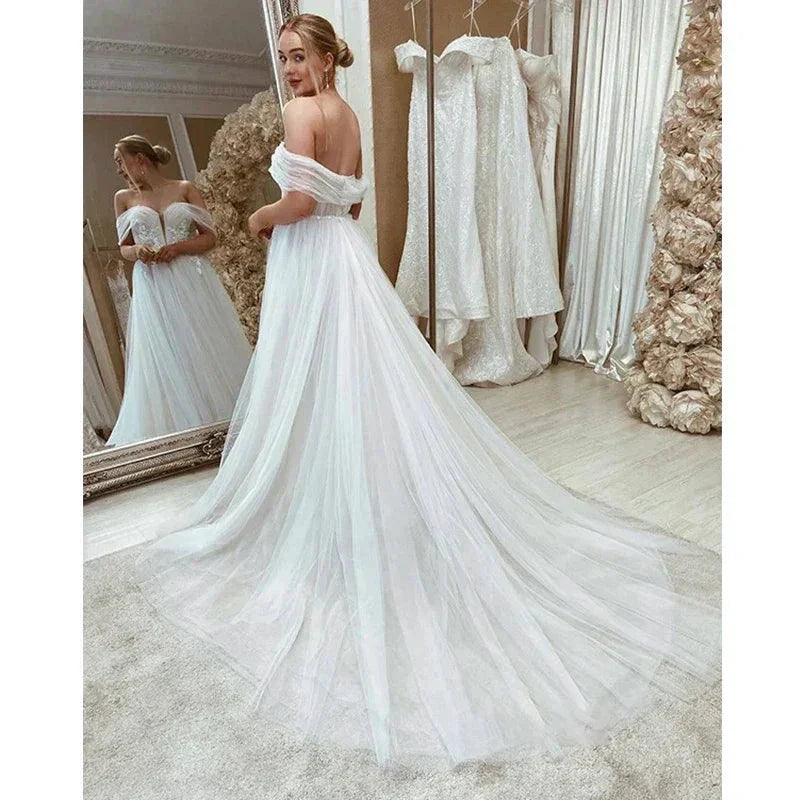 Bohemian Wedding Dresses Sleeveless Shoulder Women Sexy Sweetheart Lace Applique Bridal Gowns Formal Beach Wedding Party Robe De (ZD14143)