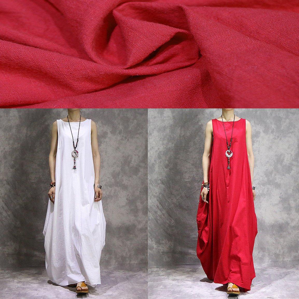 Bohemian sleeveless linen clothes stylish Shape red cotton robes Dresses summer