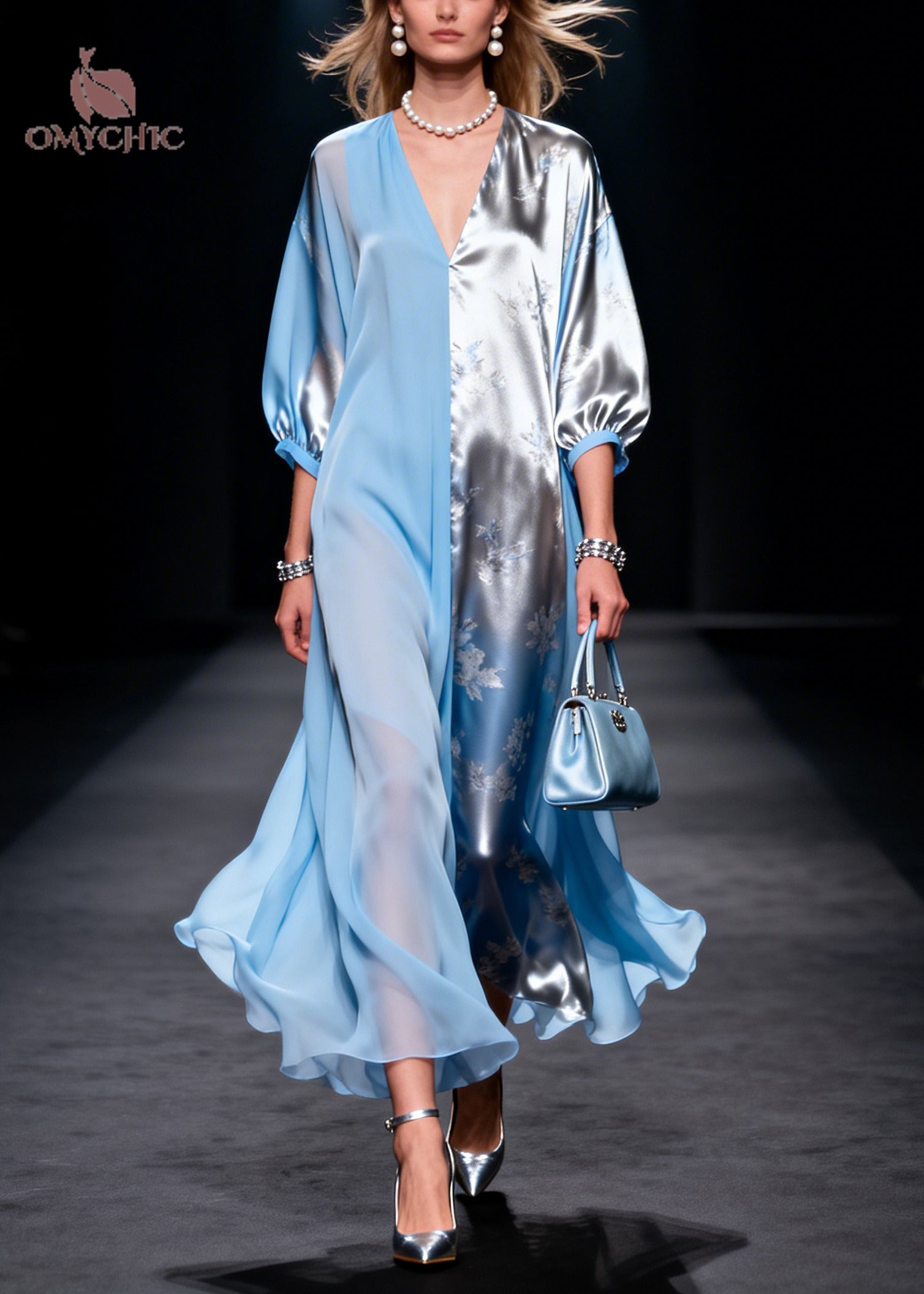 Boho Blue Asymmetrical Patchwork Silk Long Dresses Summer