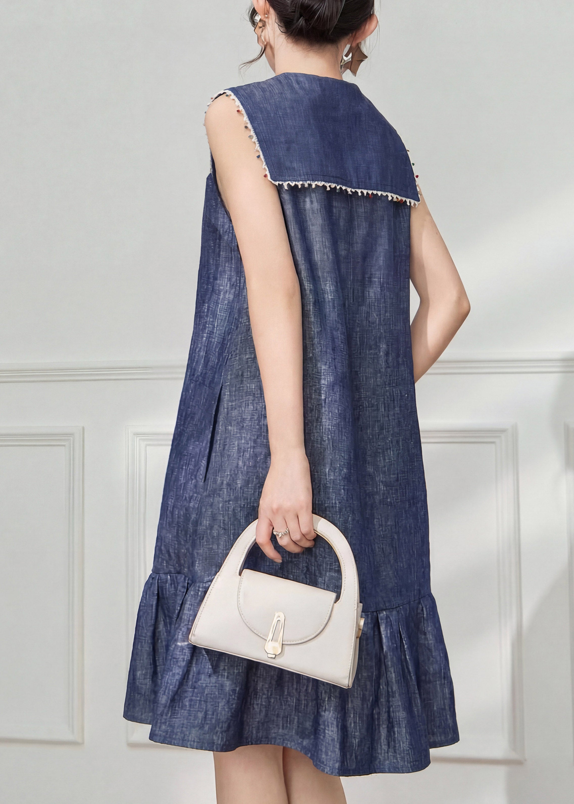 Boho Blue Bow Linen Maxi Dresses Sleeveless