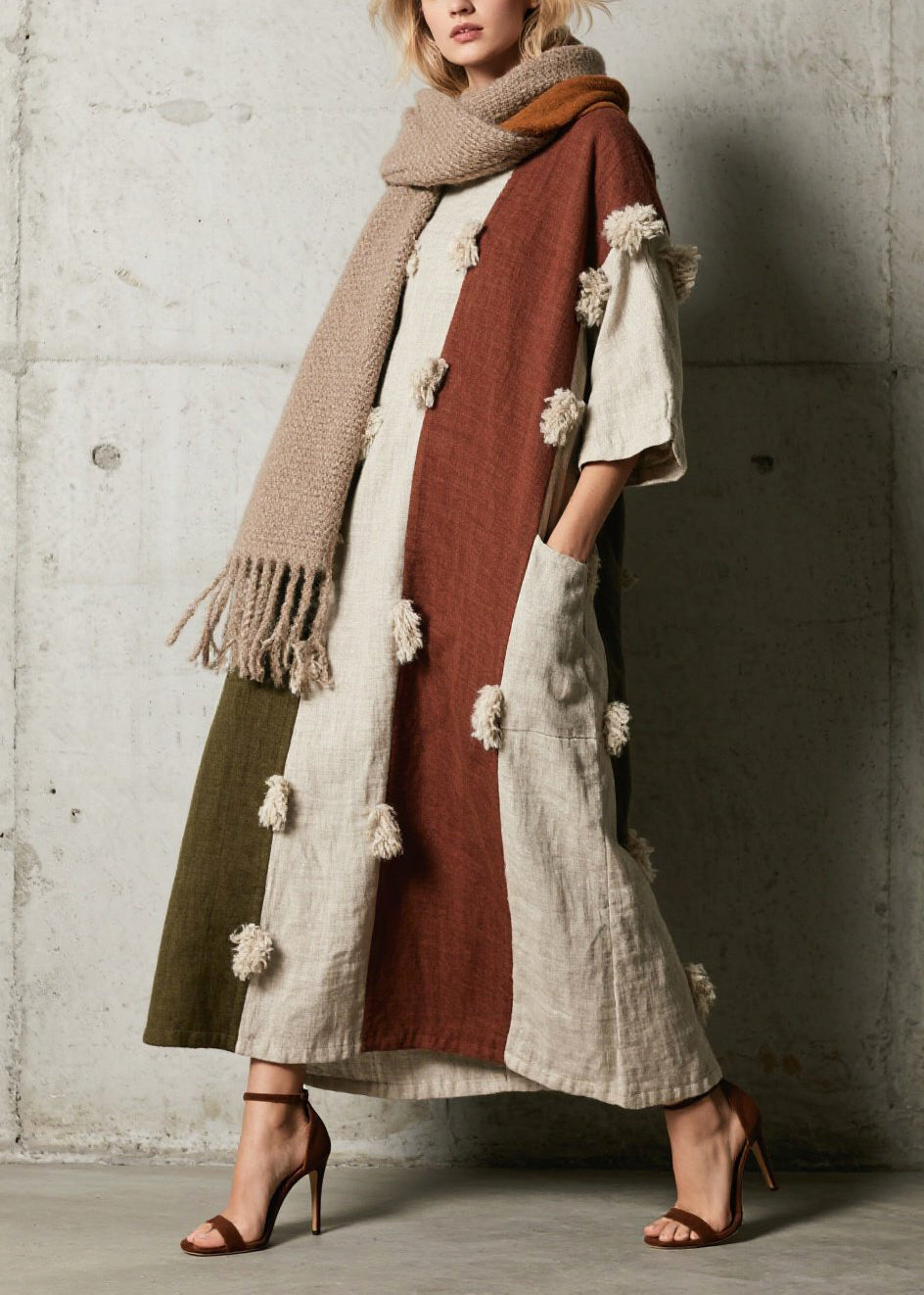 Boho Colorblock Oversized Patchwork Faux Fur Vacation Dresses Summer