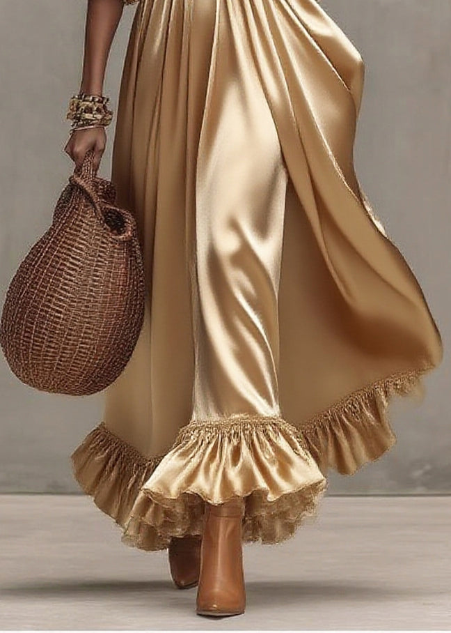 Boho Golden Exra Large Hem Patchwork Tulle Maxi Dresses Summer