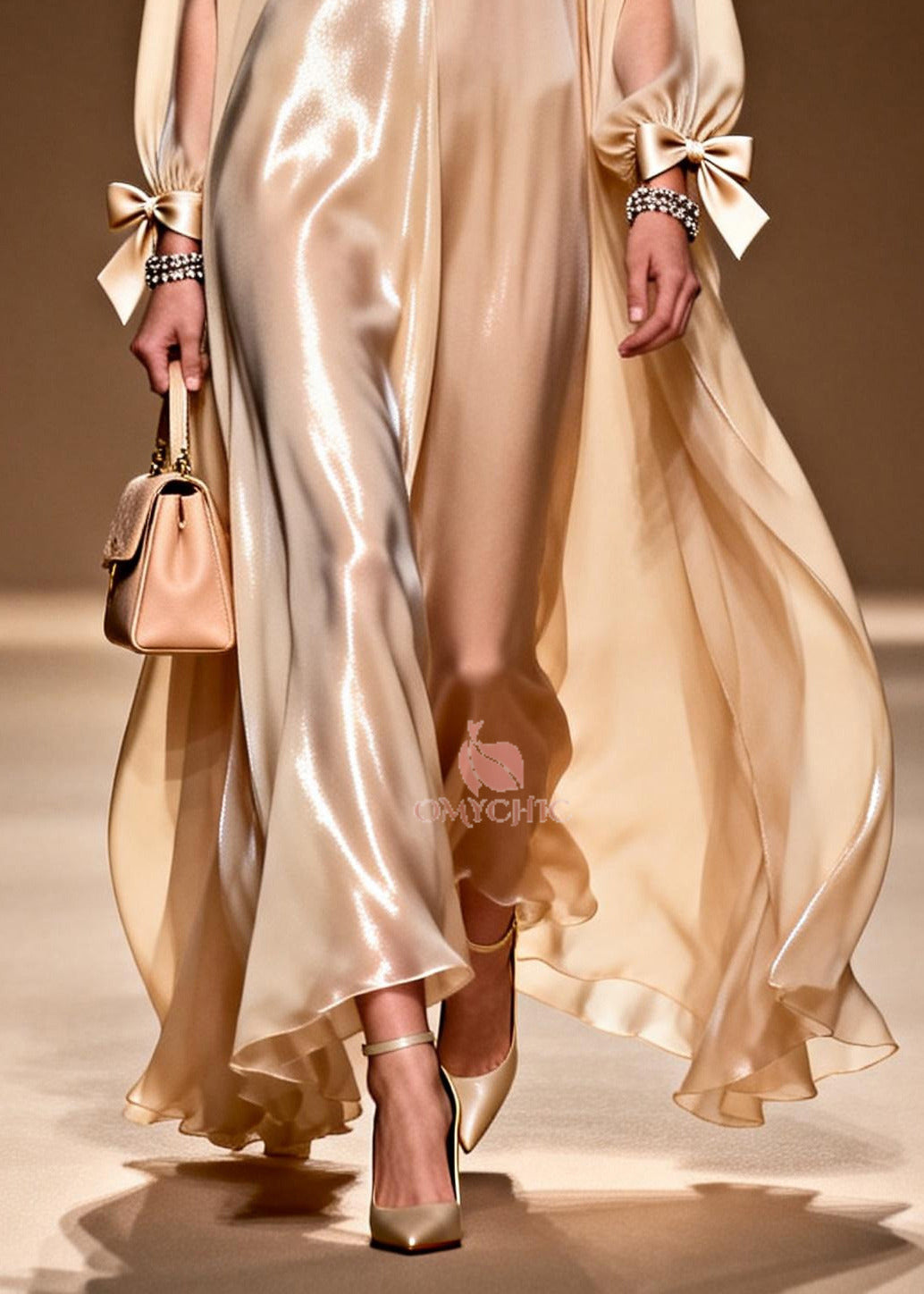 Boho Khaki Bow Oversized Draping Chiffon Party Dresses Summer