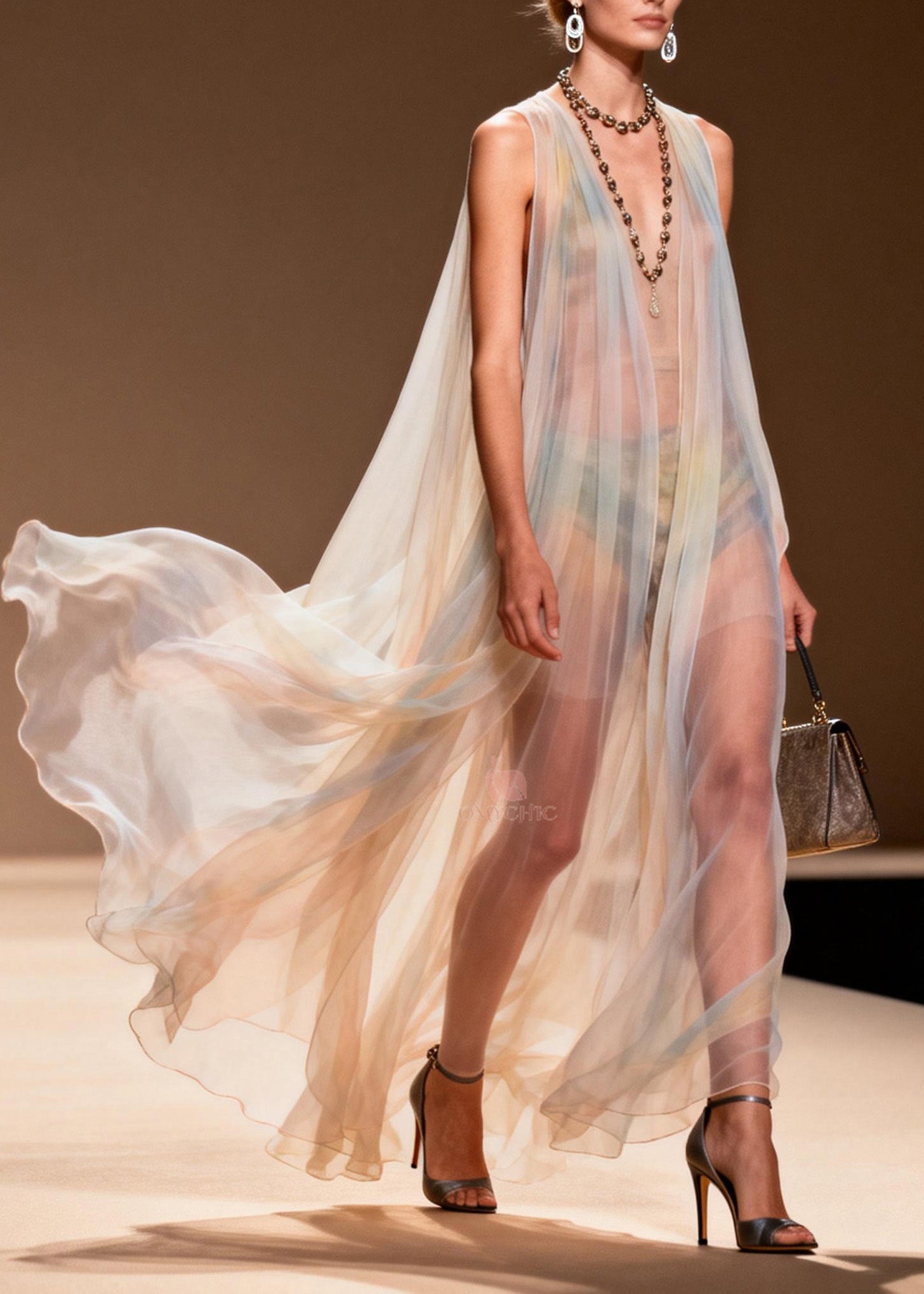 Boho V Neck Plus Size Chiffon Ankle Dress Sleeveless