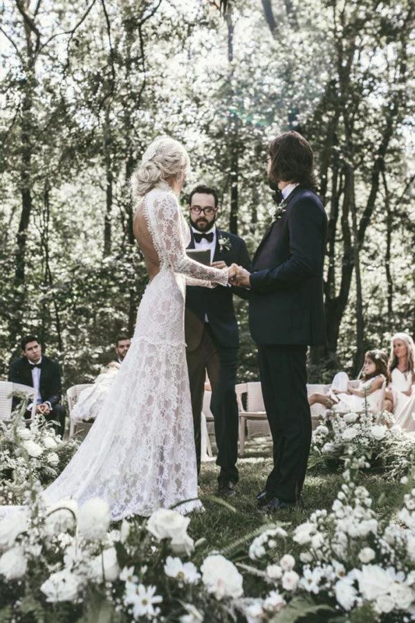 Boho High Neckline Long Sleeves Lace Wedding Dresses Rustic Wedding (ZD16210)