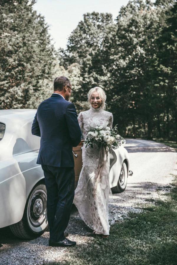 Boho High Neckline Long Sleeves Lace Wedding Dresses Rustic Wedding (ZD16210)