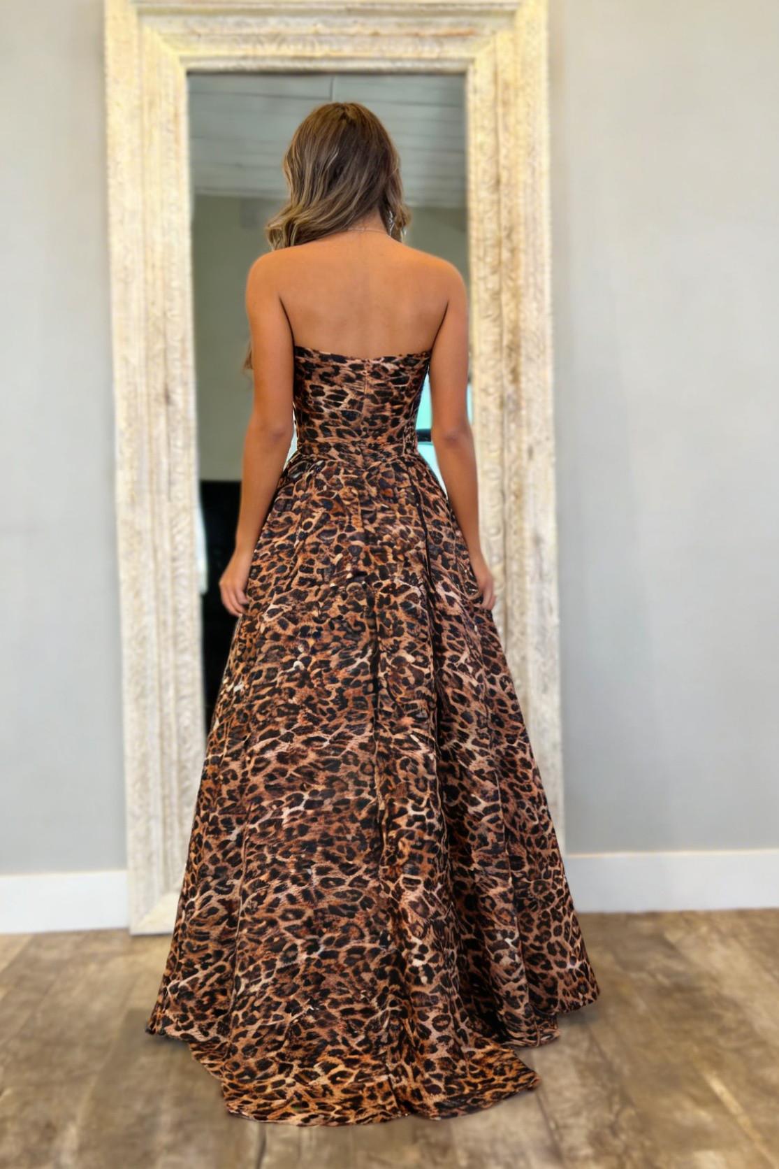 Trendy A Line Bold Leopard Print Sweetheart Brown Prom Dress with Corset Bodice