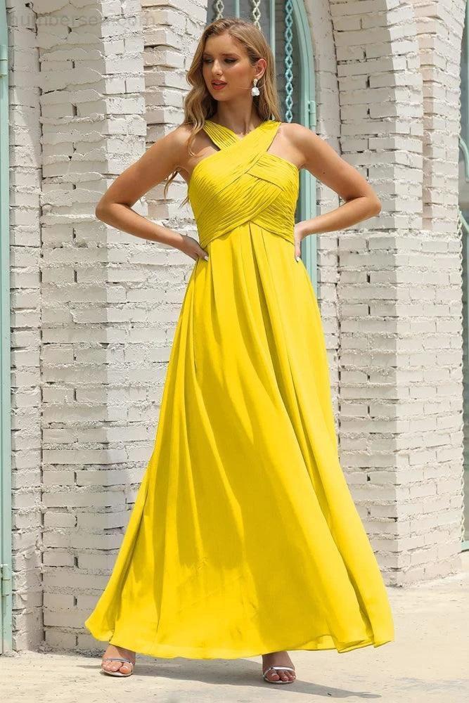 ZapDress Women Halter Chiffon Bridesmaid Dress A-line Long Formal Prom Gown (ZD17050)