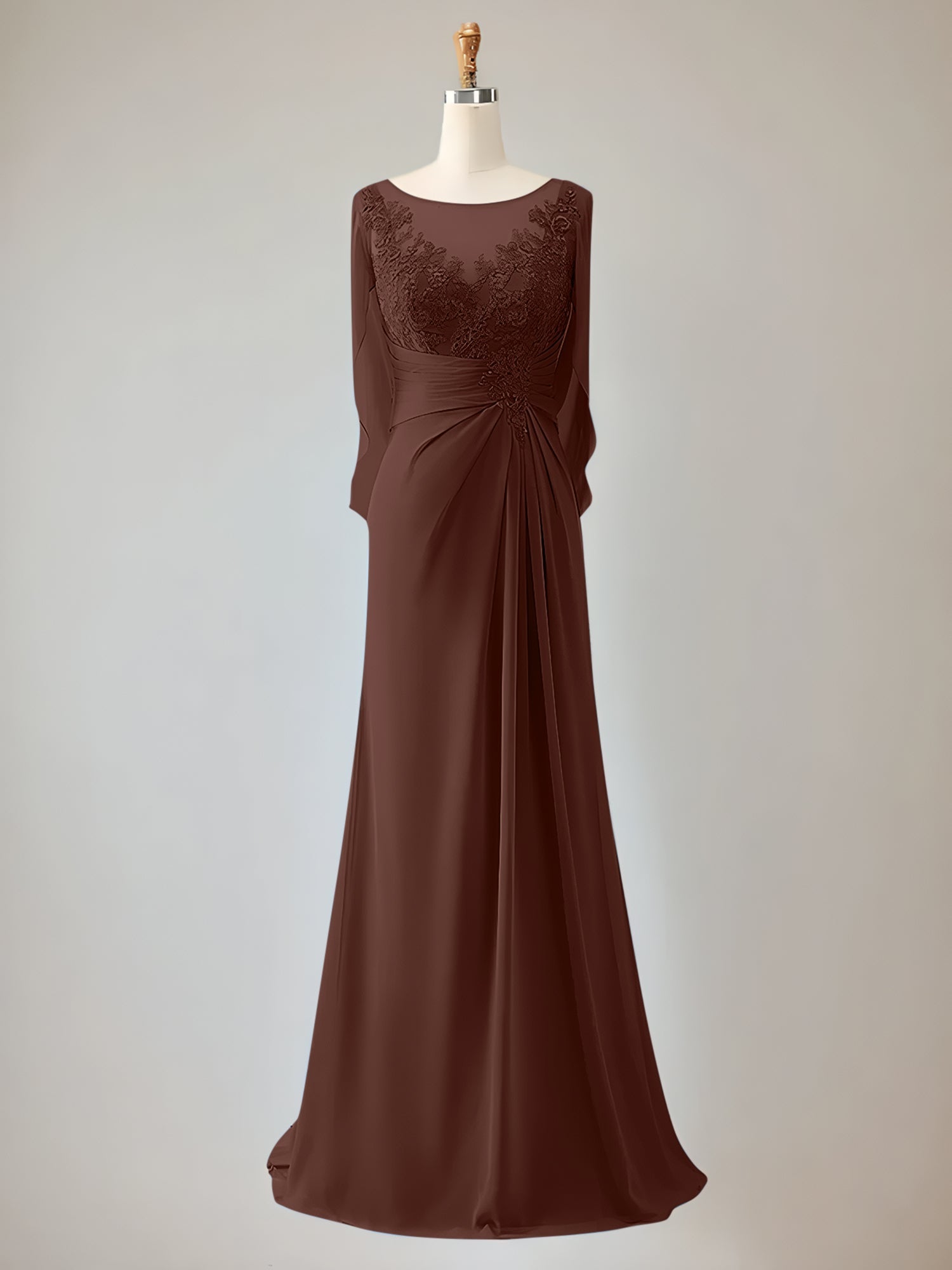 Trumpet/Mermaid Scoop Neck 1/2 Sleeve Chiffon Mother of the Bride Dress With Beadings