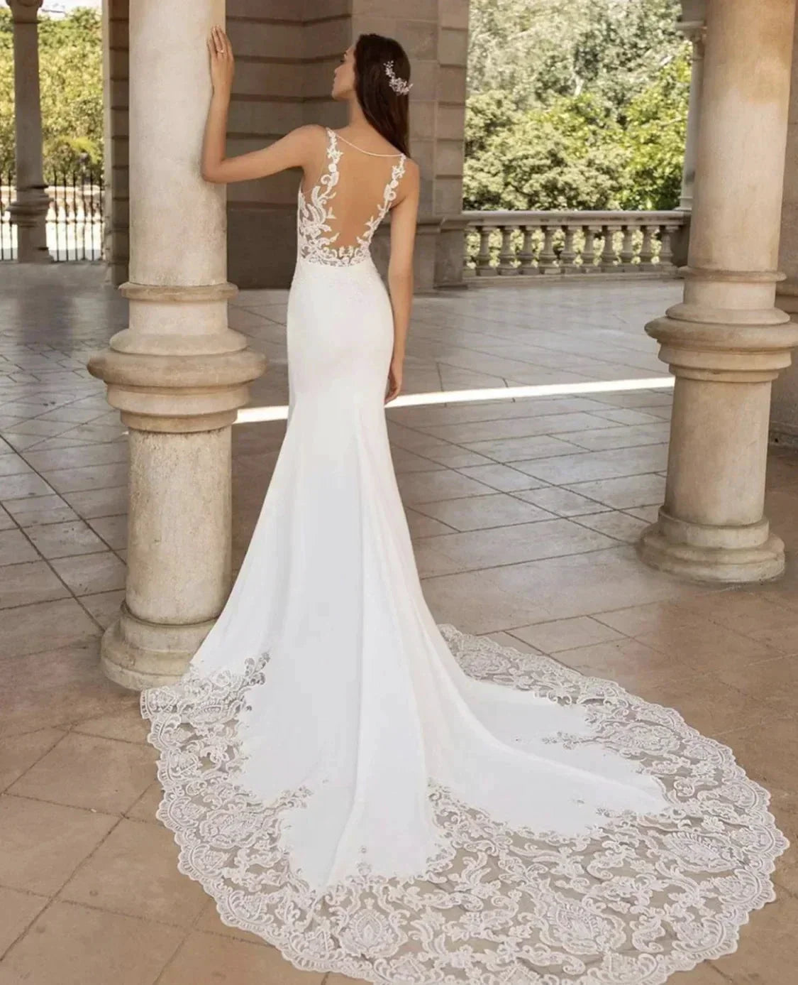 Brush Train Mermaid Wedding Dresses Sexy Depp V-neck Vestidos De Novia Sleeveless Appliques Vestido De Noiva (ZD14061)