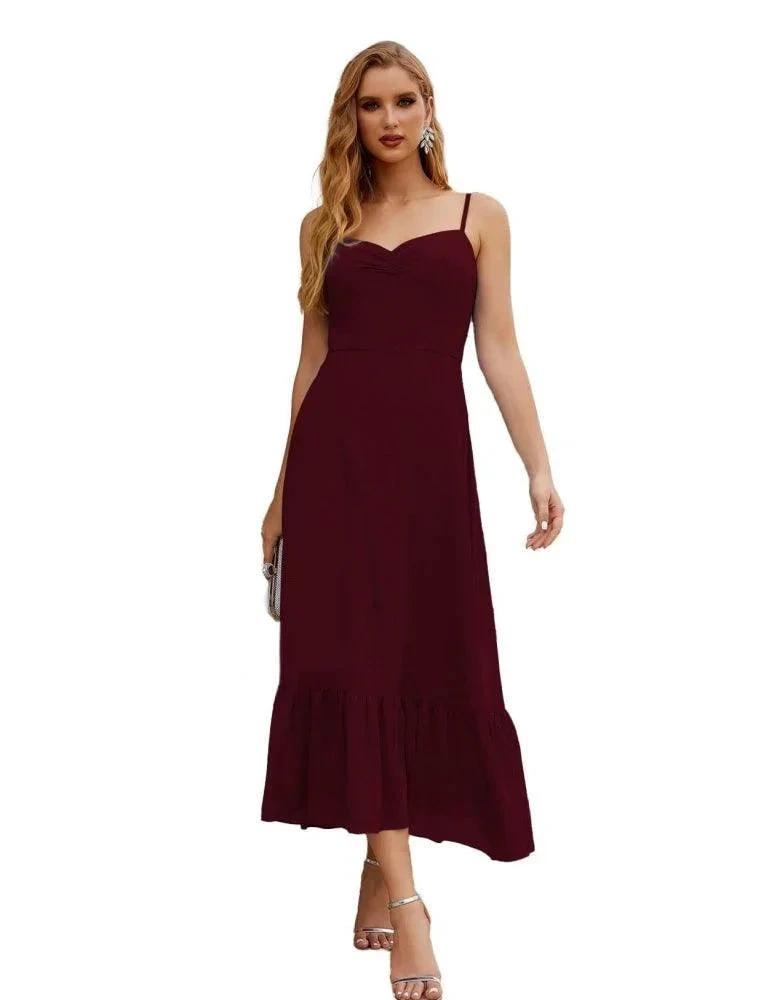 Numbersea Spaghetti Strap Chiffon Bridesmaid Dress Ankle Length Formal A Line Cocktail Party Homecoming Dress for Juniors SEA28028 by numbersea
