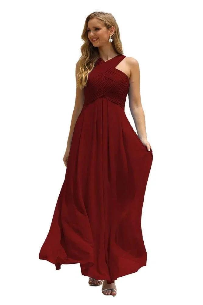Numbersea Women Halter Chiffon Bridesmaid Dress A-line Long Formal Prom Gown SEA28015 by numbersea
