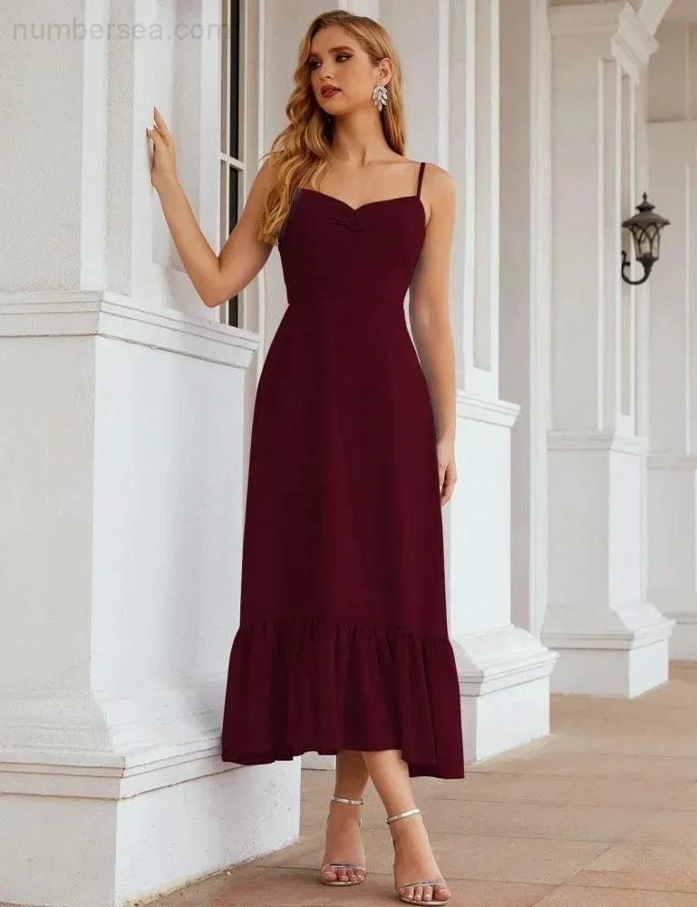 ZapDress Spaghetti Strap Chiffon Bridesmaid Dress Ankle Length Formal A Line Cocktail Party Homecoming Dress for Juniors (ZD16949)