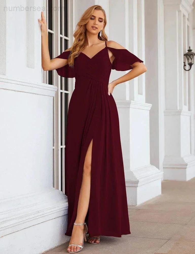 ZapDress Chiffon Cold Shoulder Long Bridesmaid Dresses Plus Size Formal Prom Gowns for Women Party Wedding (ZD17005)
