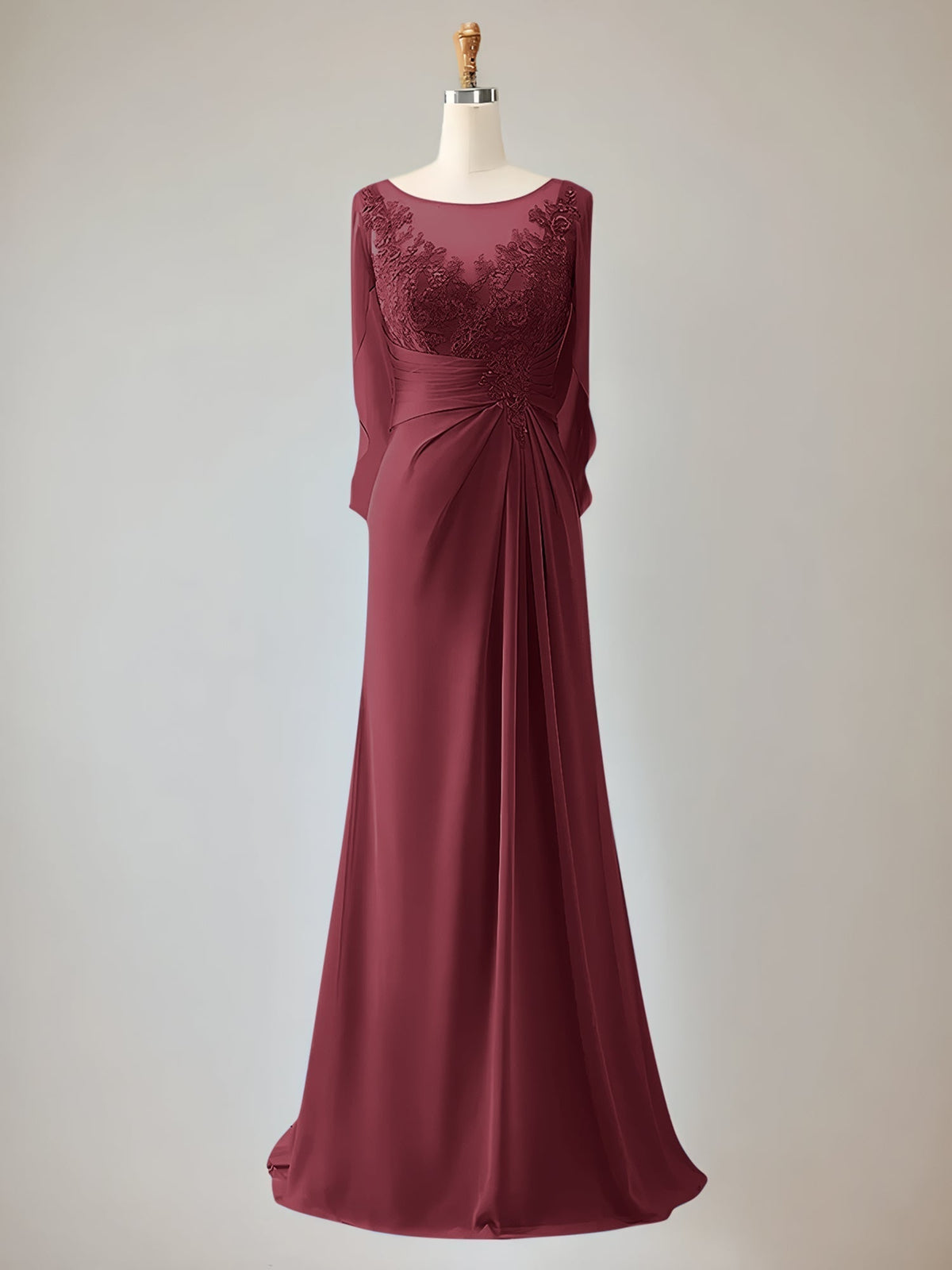 Trumpet/Mermaid Scoop Neck 1/2 Sleeve Chiffon Mother of the Bride Dress With Beadings - View 13 | FashionDia