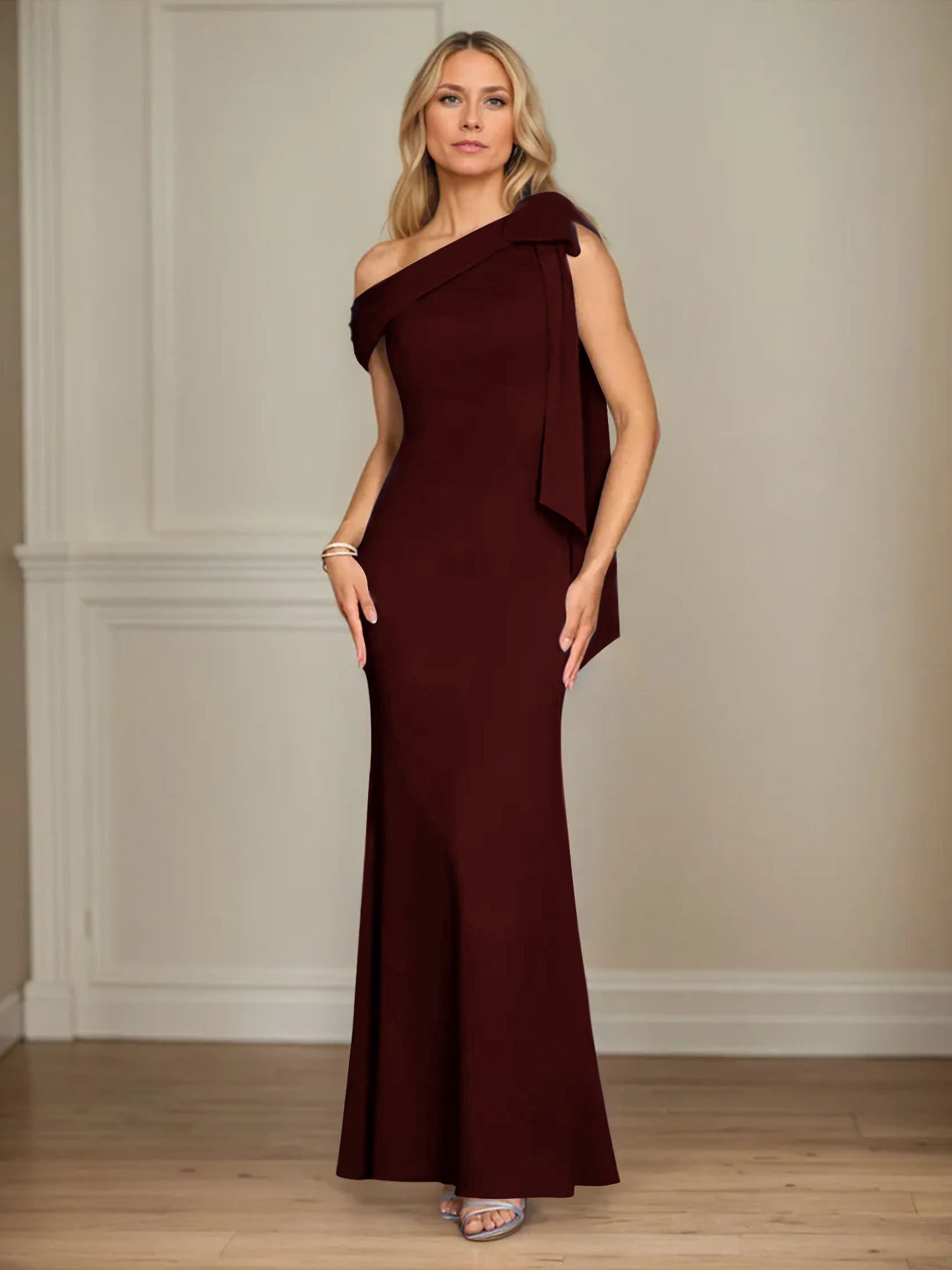 Trumpet/Mermaid One Shoulder Sleeveless Stretch Crepe Mother of the Bride Dress With Bow