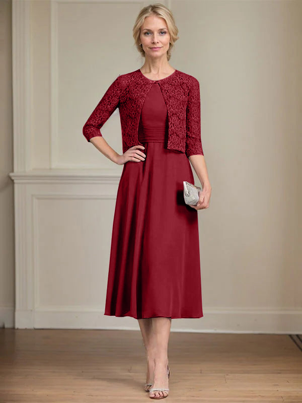 A-line Scoop Tea-Length Chiffon Mother of the Bride Dress With Pleated - View 13 | FashionDia