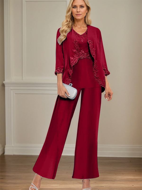 Elegant Simple Scoop Neck Floor-Length Mother of the Bride Pantsuit Wedding Guest Dress - View 4 | FashionDia