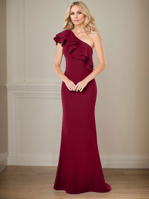 A-Line One-Shoulder Floor-Length Chiffon Mother of the Bride Dress With Ruffles - View 11 | FashionDia
