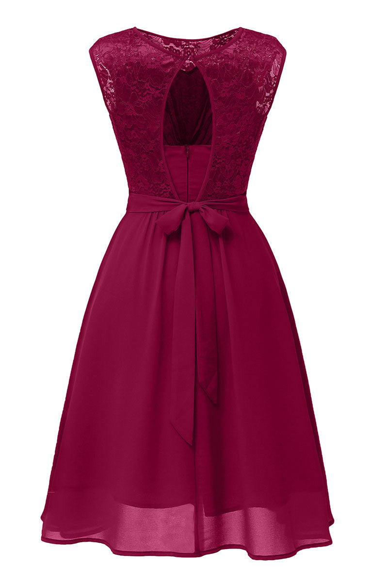 Dark Navy A-line Lace Homecoming Dress - Fashionpara