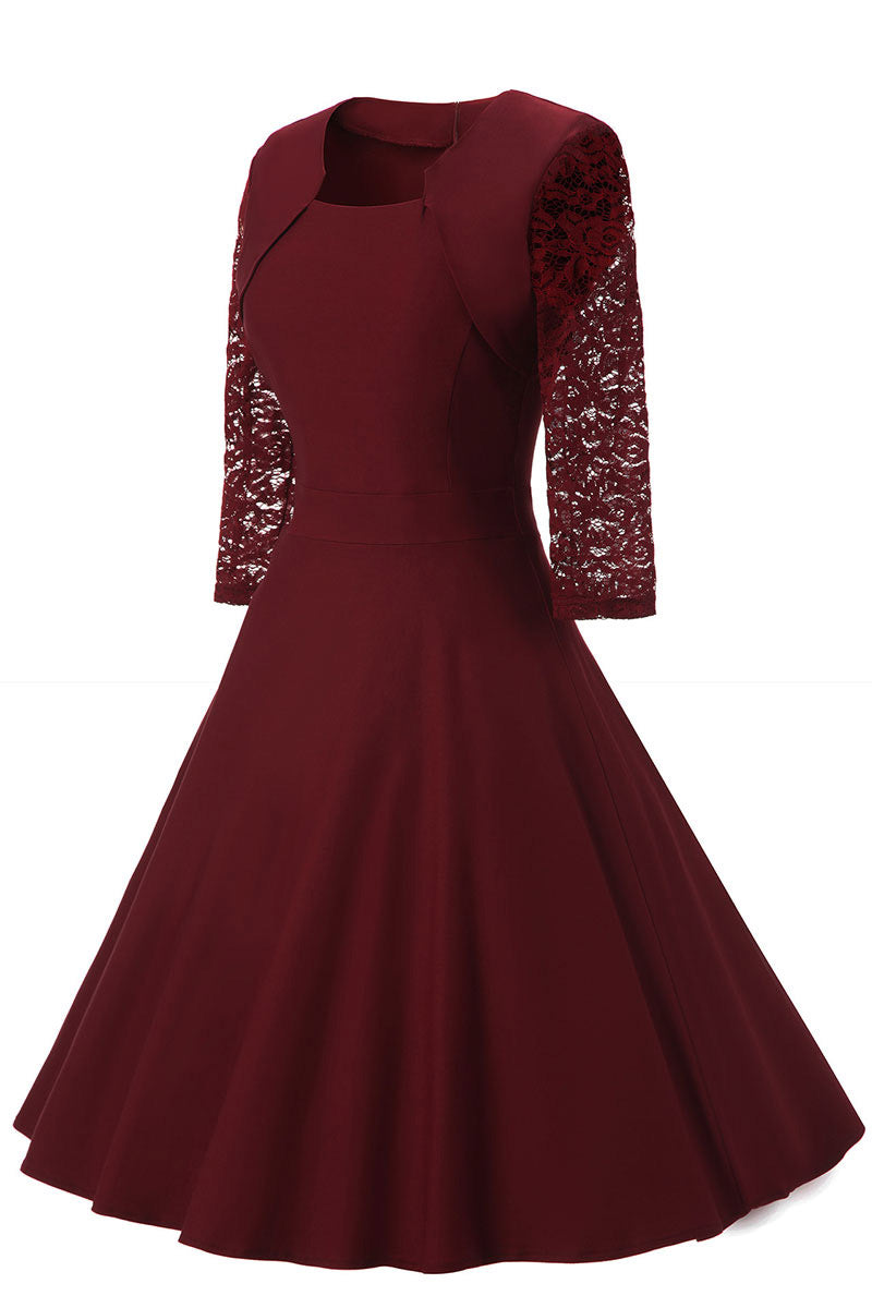 Burgundy A-line Prom Dress With Half Sleeves - Fashionpara