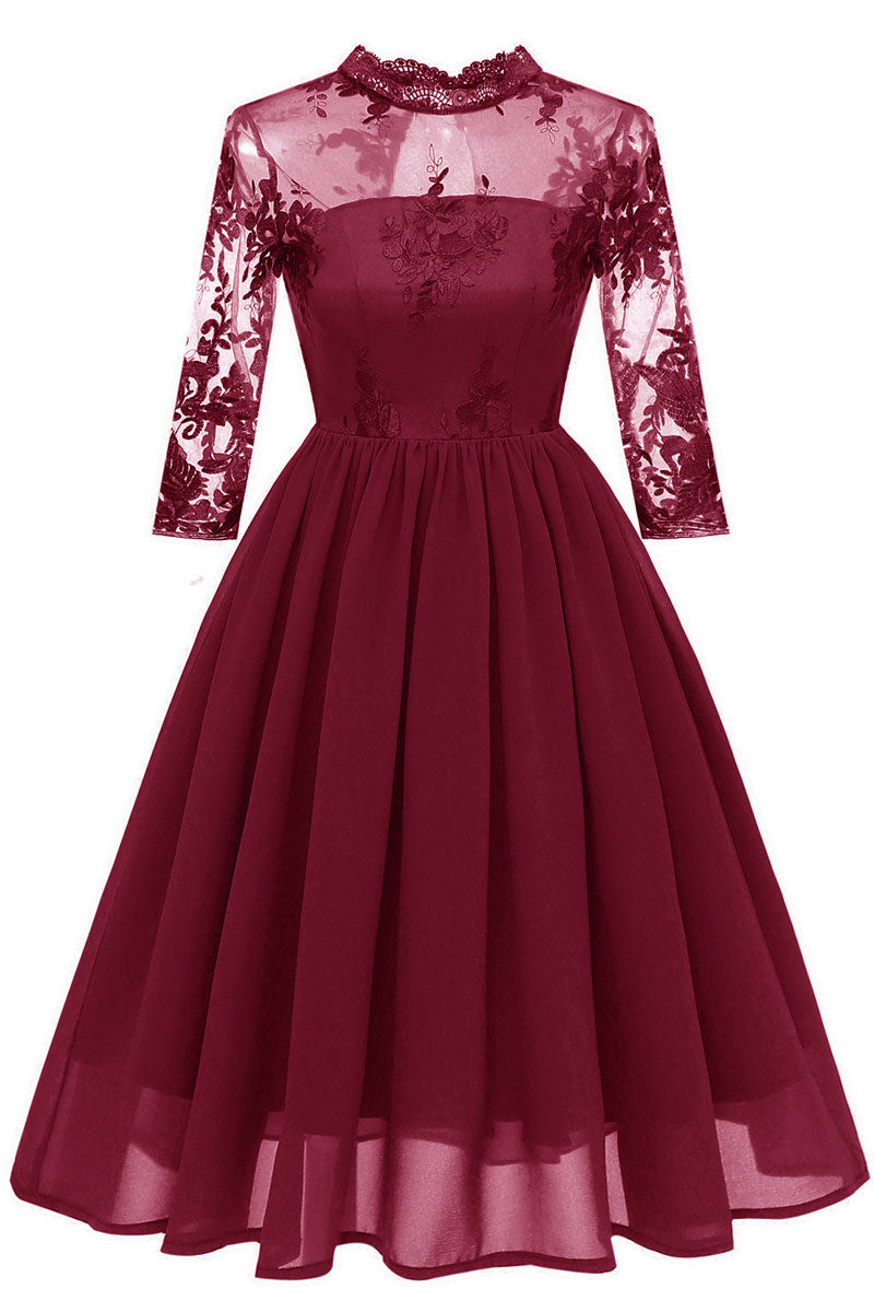 Burgundy Cut Out A-line Homecoming Dress With Appliques - Fashionpara