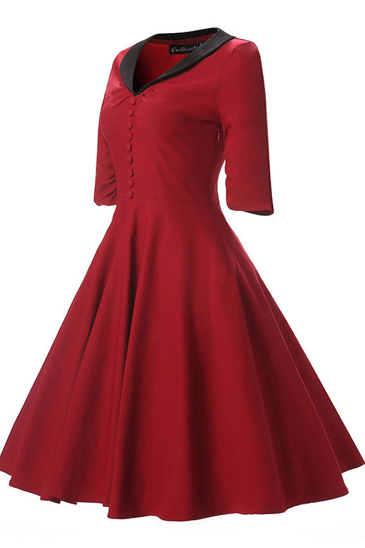 Burgundy Fit And Flare Prom Dress With Sleeves - Fashionpara