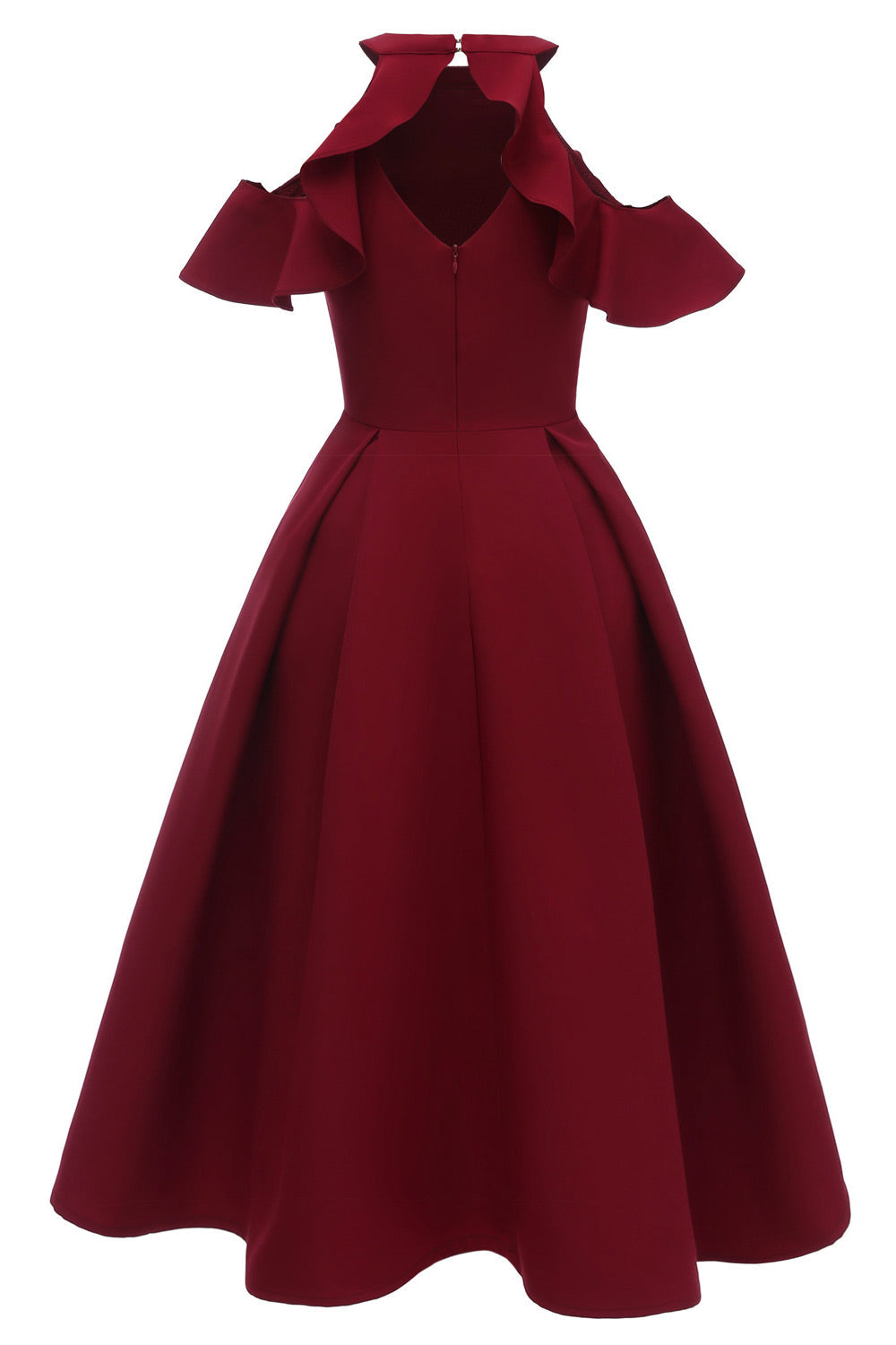 Burgundy Fit And Flare Ruffled Off-the-shoulder Homecoming Dress - Fashionpara