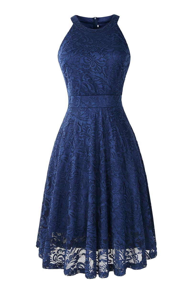 Burgundy Lace A-line Sleeveless Cocktail Dress - Fashionpara