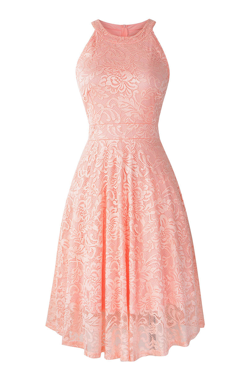 Burgundy Lace A-line Sleeveless Cocktail Dress - Fashionpara