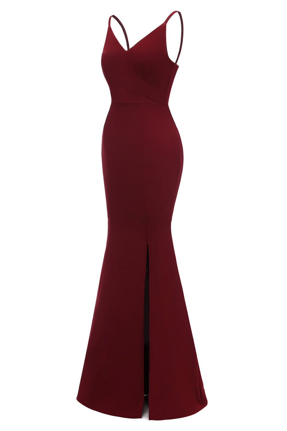 Burgundy Mermaid Spaghetti Straps Long Prom Dress - Fashionpara