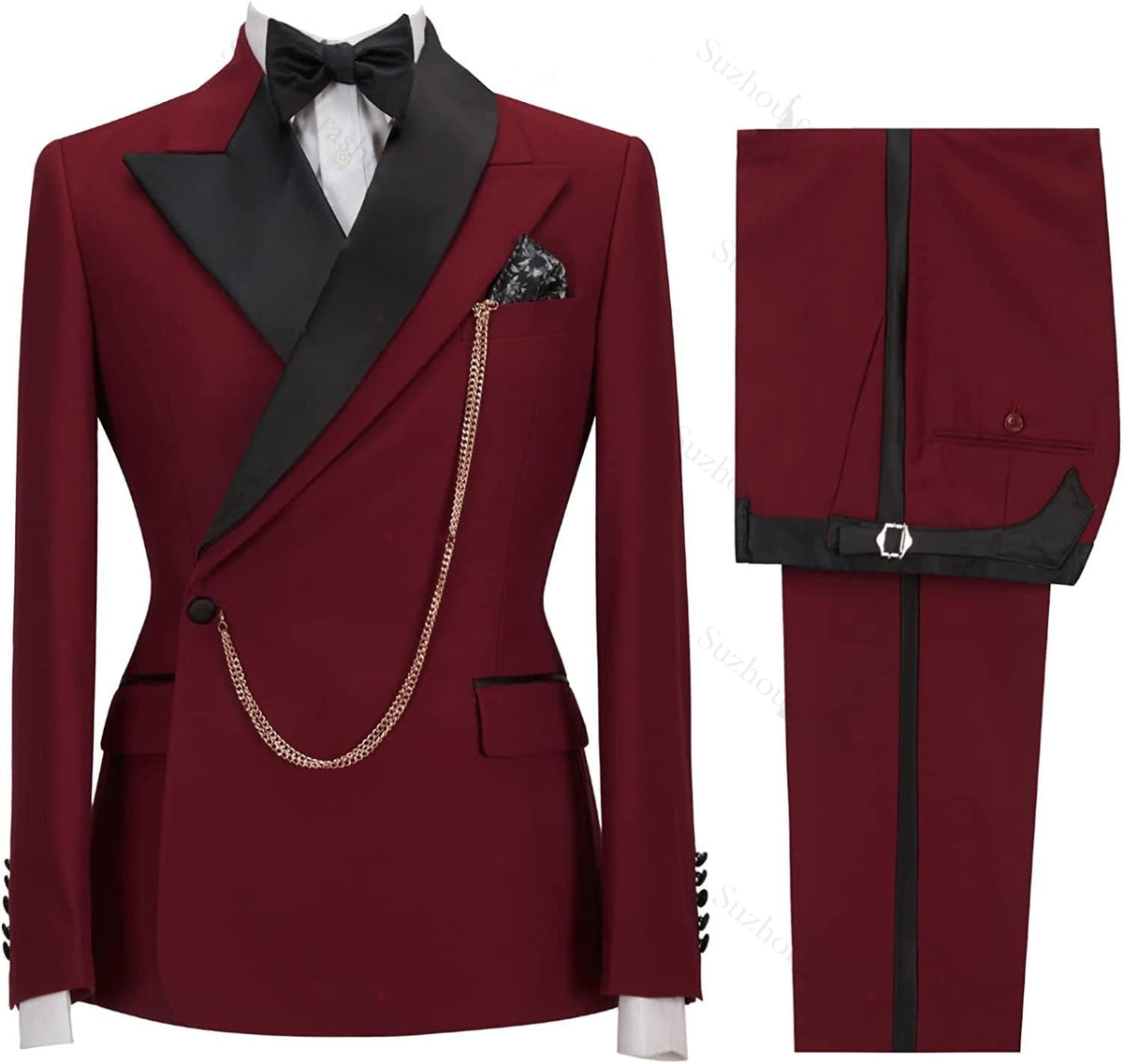 Burgundy Peaked Lapel 2 Piece Slim Fit Prom Suit