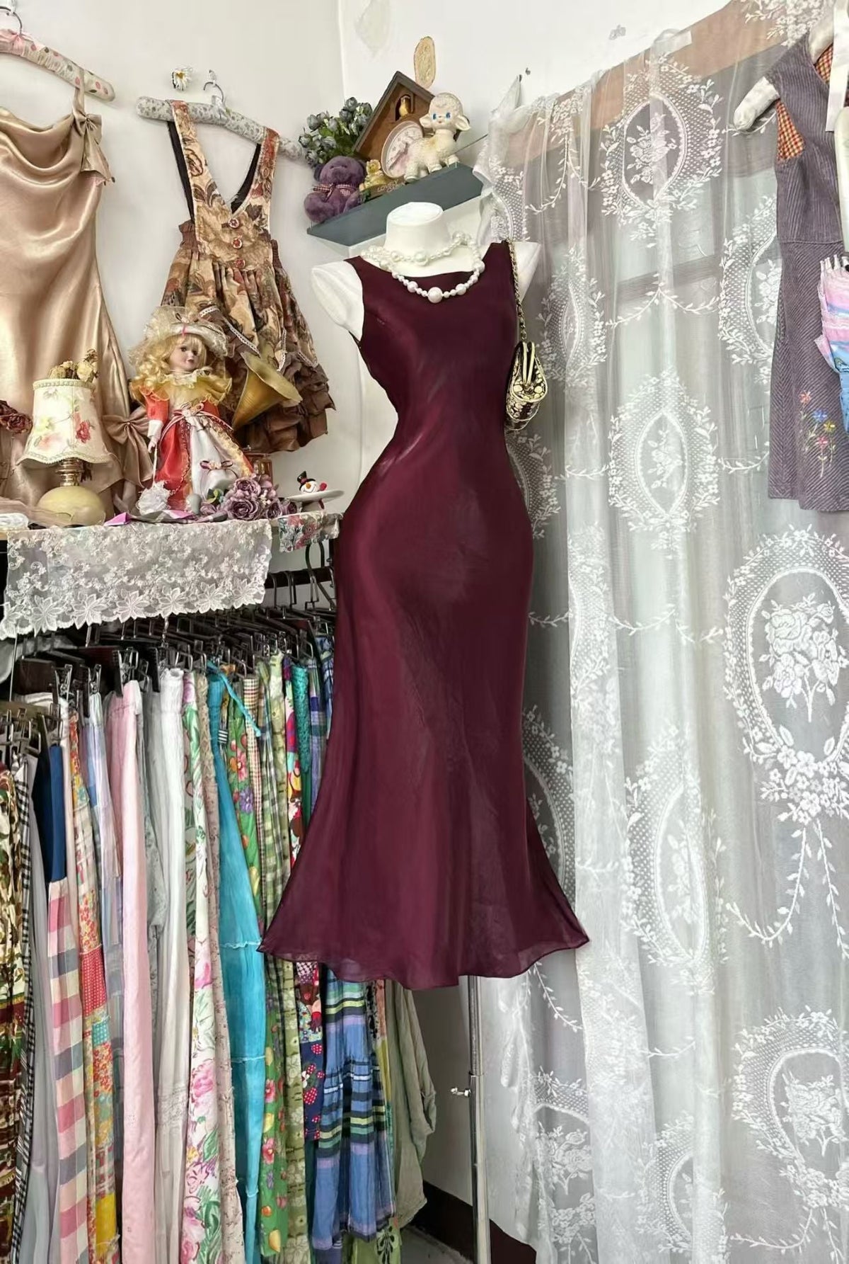 Burgundy Satin Mermaid Evening Dress Birthday Dress
