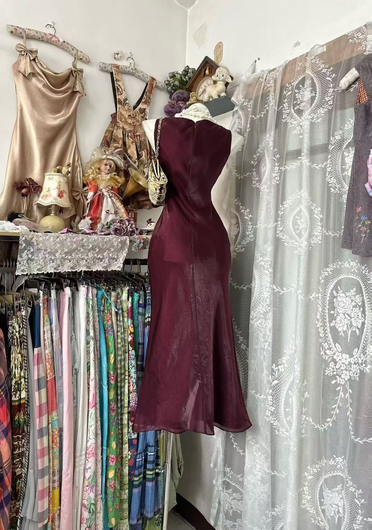 Burgundy Satin Mermaid Evening Dress Birthday Dress