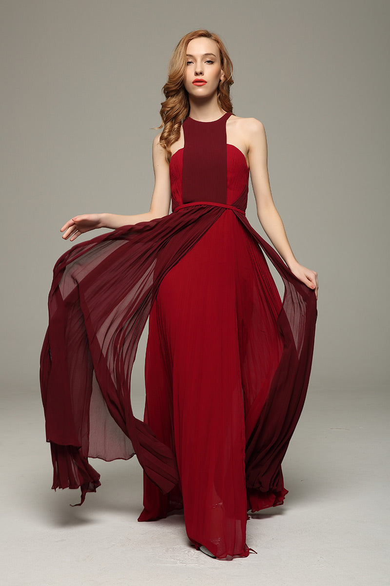 Burgundy Two Tone Prom Dress Evening Gown - Fashionpara