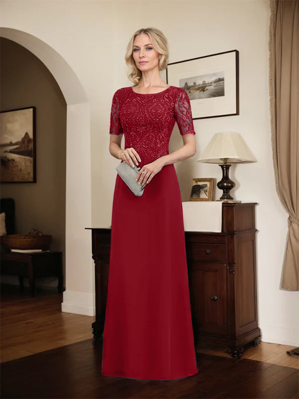 A-line Scoop Floor-Length Lace Chiffon Mother of the Bride Dress With Sequins - View 13 | FashionDia