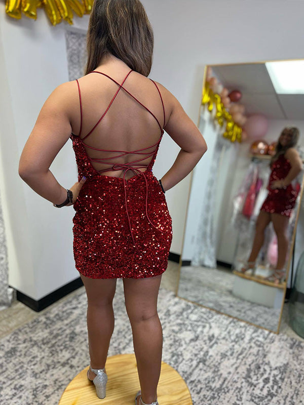 Sequin Straps Bodycon Homecoming Party Dress