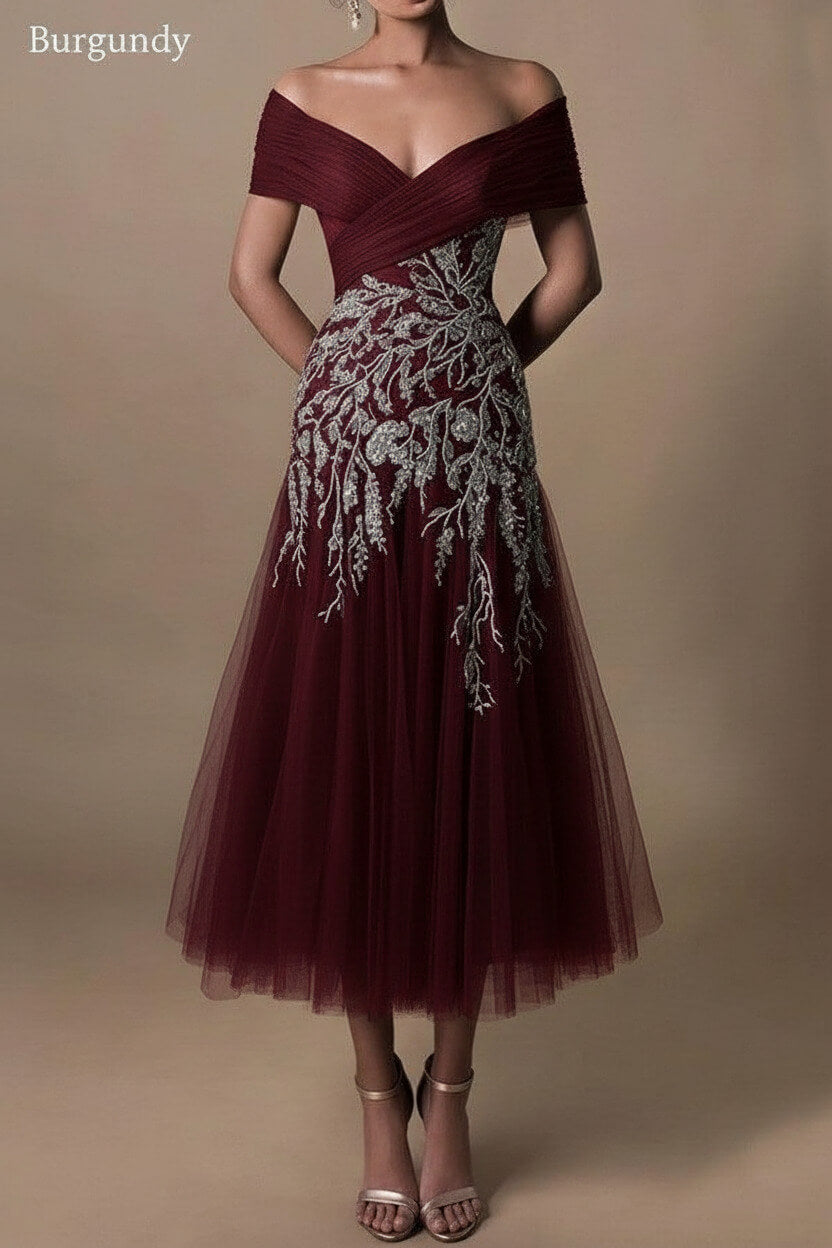 Gorgeous Short Long Off-the-Shoulder Beadings Beach Bridal Dress With Lace