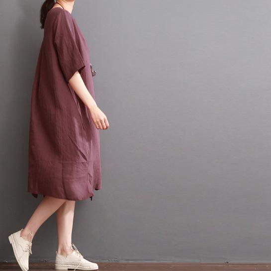 Burgundy linen dress plus size summer dresses