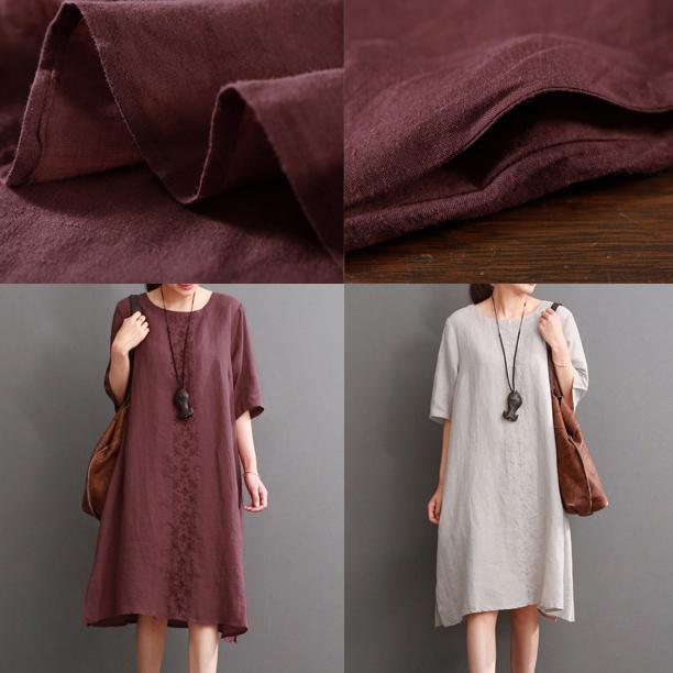 Burgundy linen dress plus size summer dresses