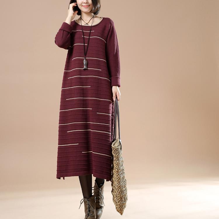 Burgundy long sweaters women knit dresses people coming and going
