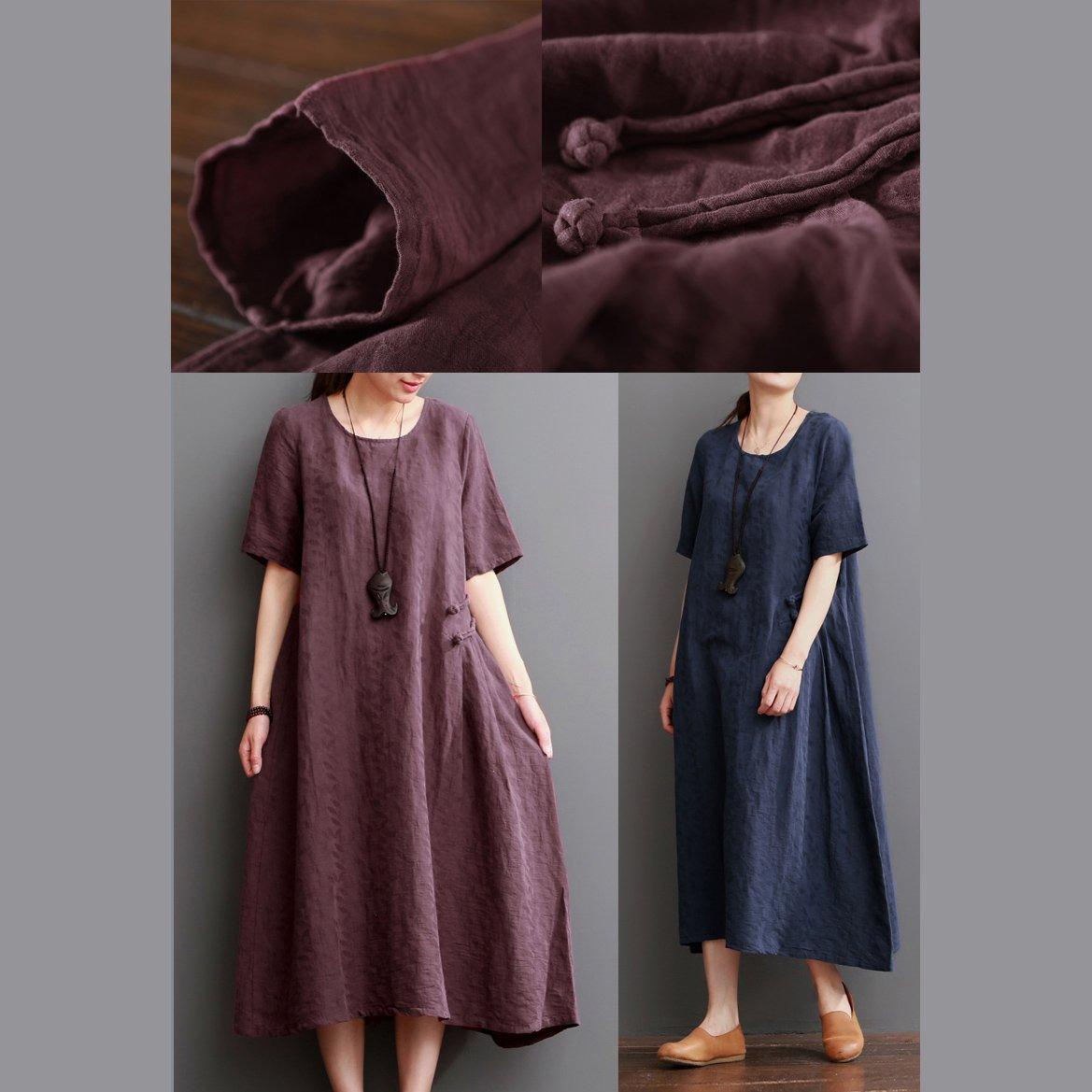 Burgundy summer linen dresses short sleeve maxi dress oversize