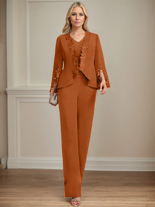 Separates Jumpsuit/Pantsuit V-Neck Floor-Length Chiffon Mother of the Bride Dress - View 13 | FashionDia