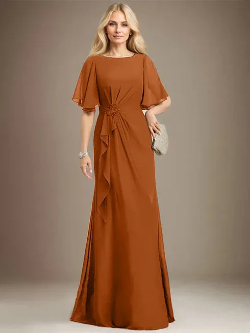 A-line Scoop Floor-Length Chiffon Mother of the Bride Dress With Cascading Ruffles Beading Sequins - View 15 | FashionDia